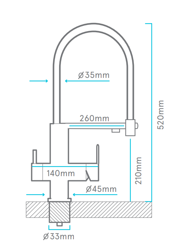 Plano técnico del grifo Pluvia extensible